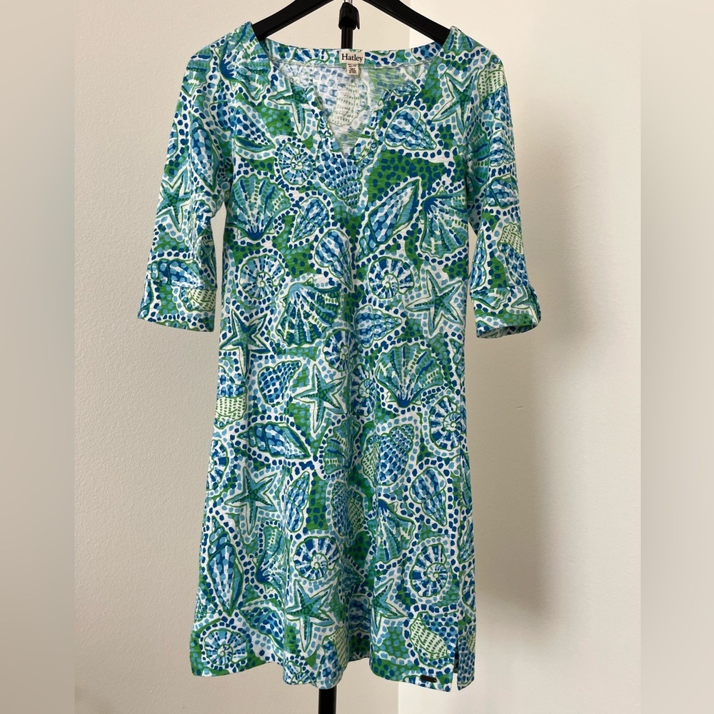 Hatley Seashell Dress XS 🌊 Coastal | Beachy Blue Green Print 🐚